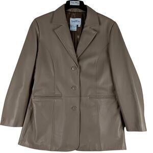Pamela McCoy Collection Leather Coat Womens L Beige Dress Casual Lined Luxury